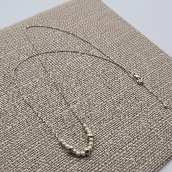 24 Inch Sterling Silver Two Tone Beaded Adjustable Chain Necklace A3960 - Picture 2 of 7